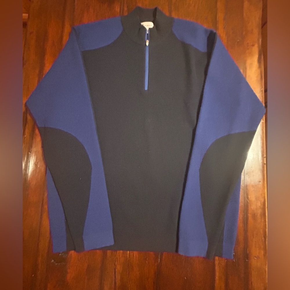Peter Millar Blue and Black Quarter-Zip Sweatshirt